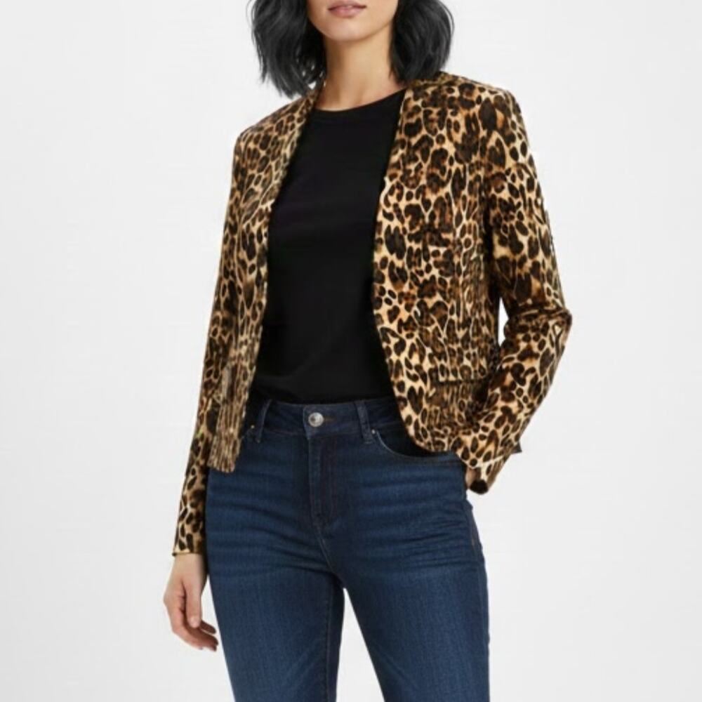 Madrag Y2k Leopard Open Print Blazer Lightweight … - image 1